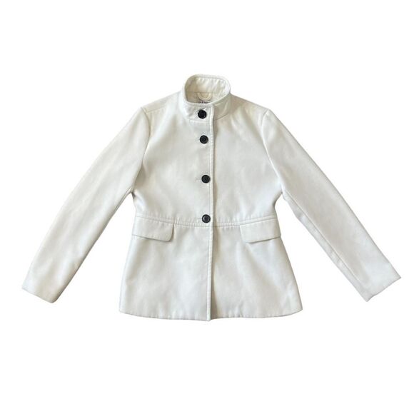 Old Navy White Cropped Pea-Coat Button Down Flap Pockets High Mandarin Collar - Picture 9 of 13